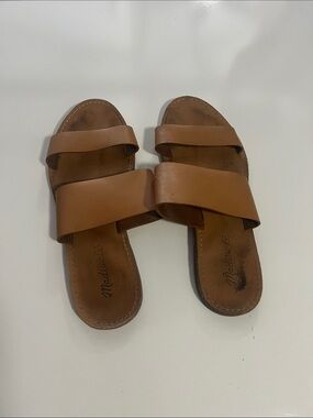 Madewell Tan Leather Double-Strap Slide Sandals